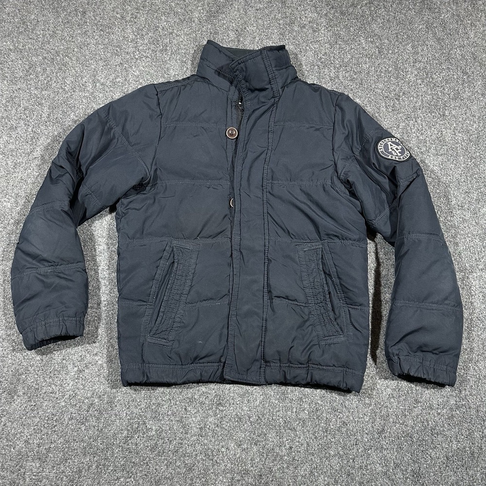 Abercrombie & Fitch Kids S Navy Blue Quilted Down Puffer Jacket Logo Patch